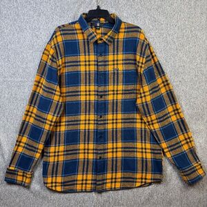 Volcom Long Sleeve Mustard Yellow Blue Leland Plaid Flannel Shirt Men's Size XXL